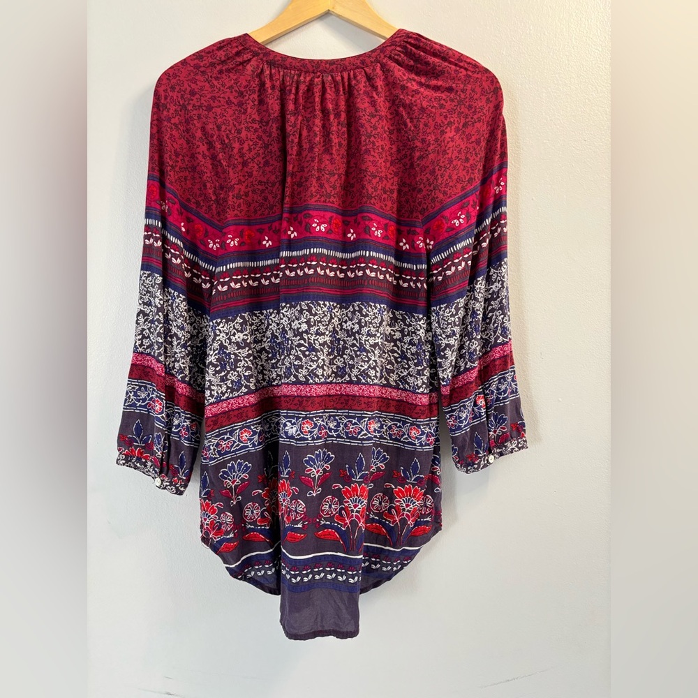 BeachLunchLounge Boho Floral Blouse V-Neck Viscose Peasant Top Festival Size M - Picture 3 of 9